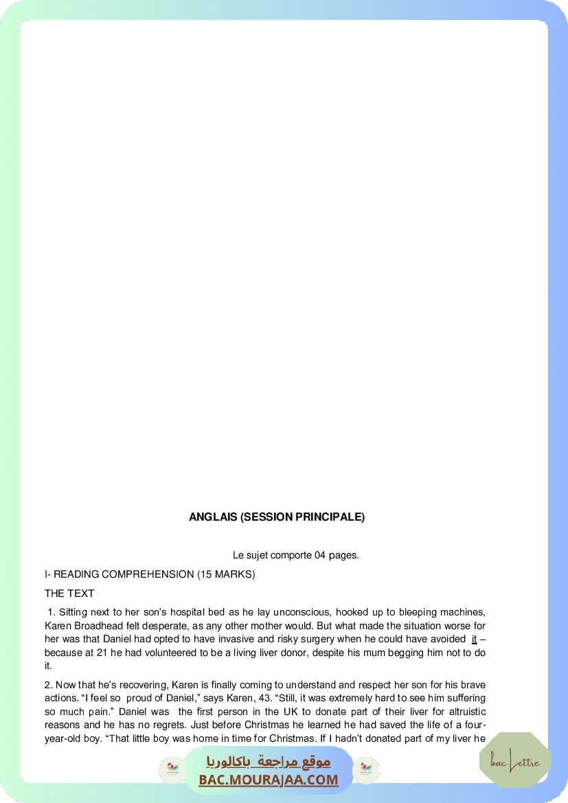Sujet controle anglais Bac 2014 – Section lettre
